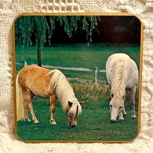 Vtg 60’s WIN-EL-WARE 6x6" Coasters Set of 6 Country Horse Scene Felt Backing UK